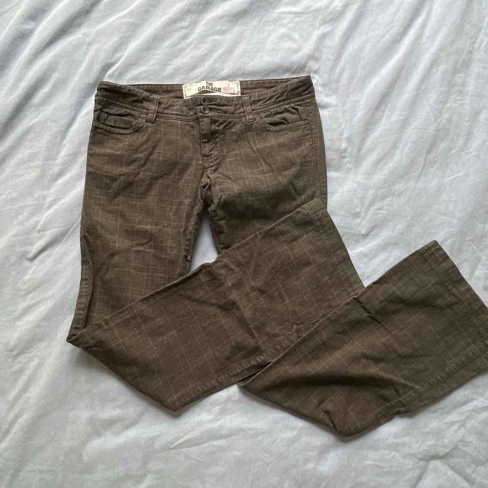 Y2K Ultra Low Rise Plaid Brown Flare Trousers